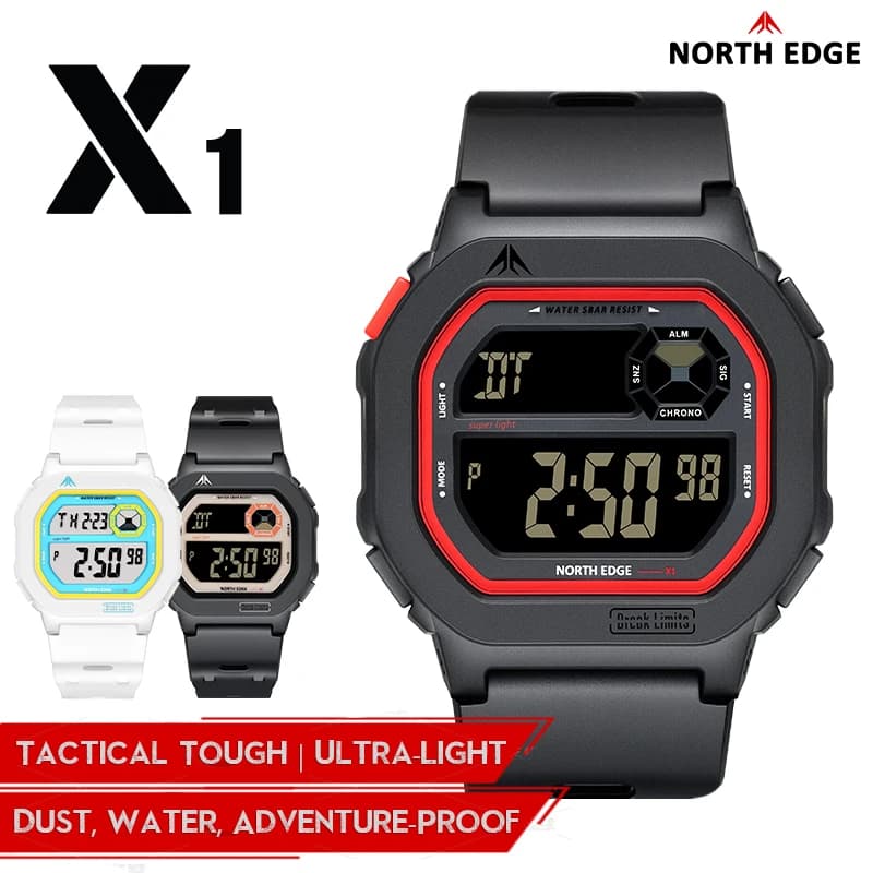 NORTH EDGE X1 Orologio digitale con schermo quadrato 2025 Uomo Donna Orologio sportivo Impermeabile 50M Cronometro Conto alla rovescia Sveglia Reloj Hombre