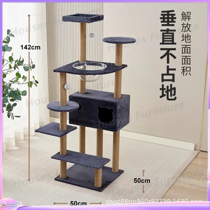 Large Cat Tree with Scratching Posts Hammock Condo Perch Tower for Indoor Cats Small Space Friendly Multi Level Climbing