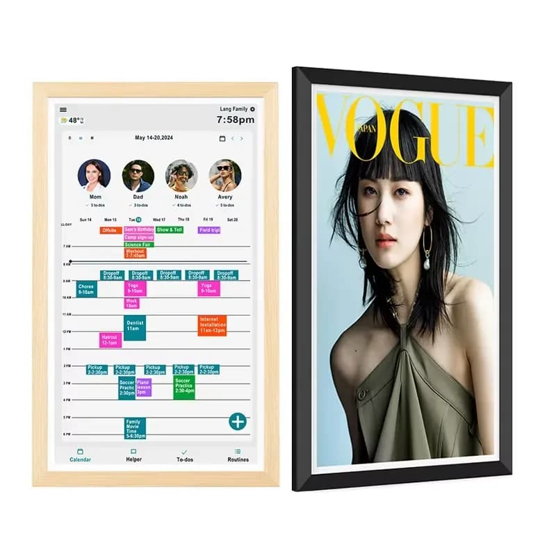 Cornice Digitale da Parete 21.5 Pollici con Wi-Fi, Riproduzione MP4/MP3, Orologio, Riproduzione Video, Cornice Artistica in Legno, Album Fotografico Smart Android