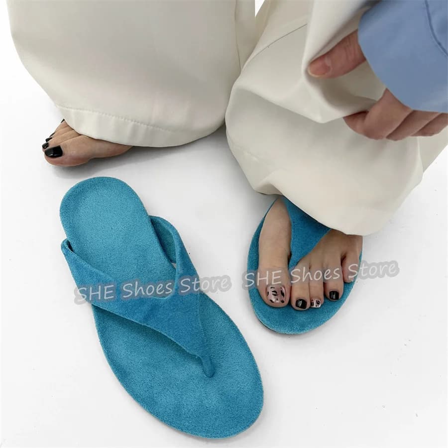 Women Catwalk Faux Suede Flip Flops Slippers Summer Beach Comfortable Casual Non-Slip Flats Lady Outside Gladiator Sandals