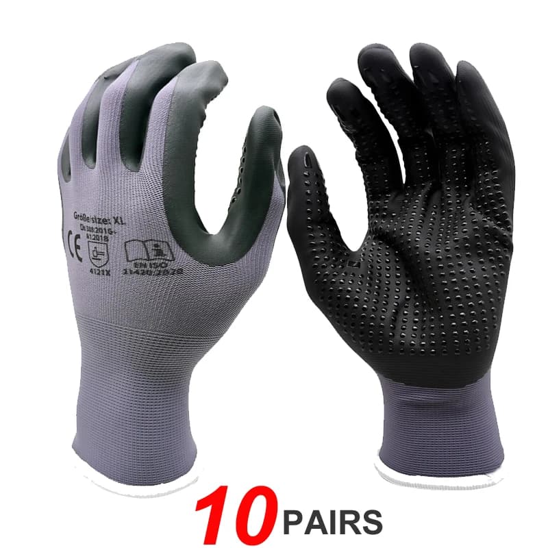 10 Pairs Packed Work Glove Comfort Grip Slip-resistant Nitrile Coated Non-Slip Lightweight Durable Breathable touch screen Glove
