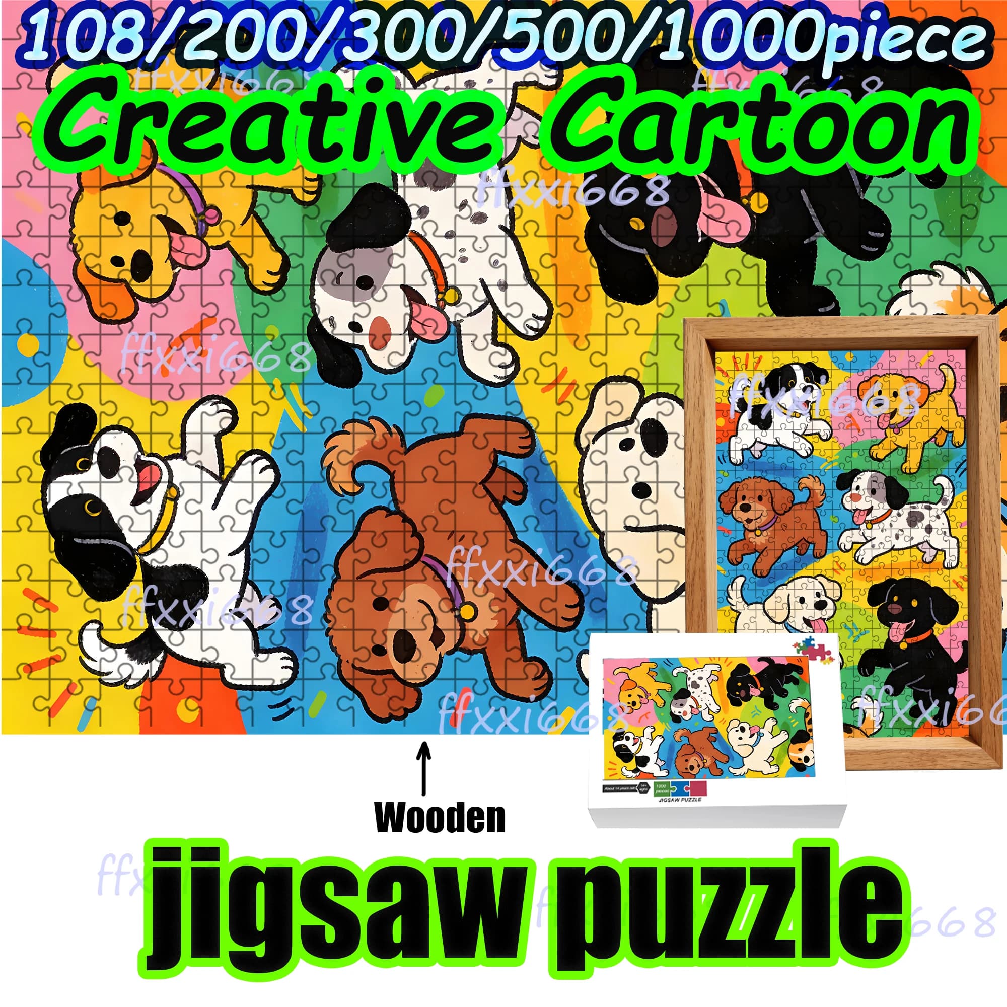 Puzzle Creativo a Forma di Cane Cartoon 108/200/300/500 Pezzi, Puzzle in Legno di Alta Qualità, Regalo Divertente per Feste