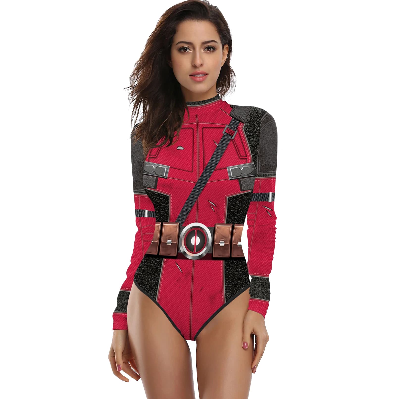 NADANBAO 3D Printing Long Sleeve Deadpool Superhero Cosplay Costumes One Piece Swimsuits Cosplay Zentai Suit