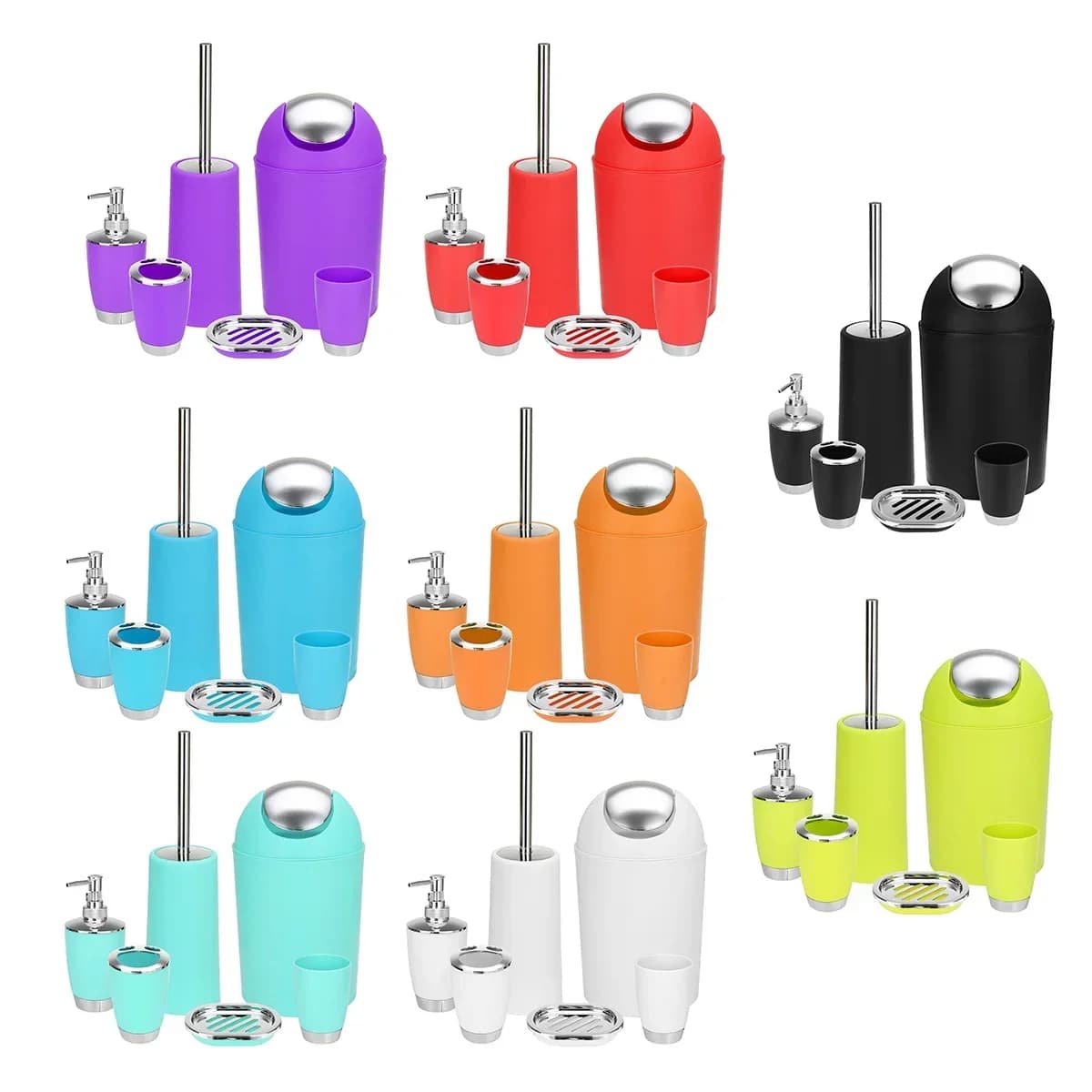Set di accessori per il bagno a 6 colori, dentifricio, portaspazzolino, sapone per le mani, shampoo, bottiglia di stoccaggio con press swith detergente per WC