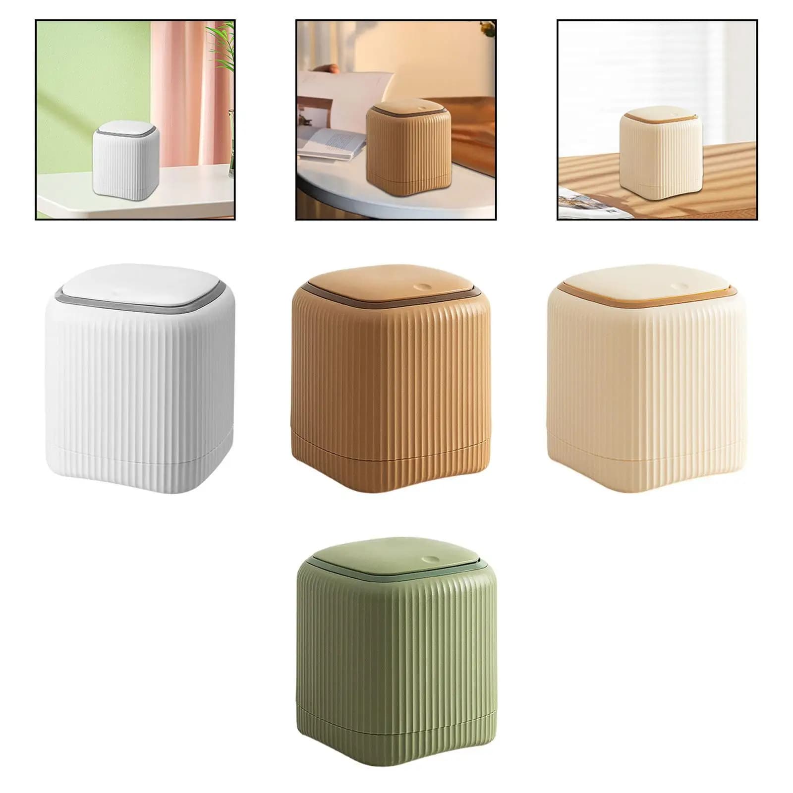 Mini pattumiera da tavolo multifunzionale 13,5x13,5x14,5 cm con coperchio tipo pressa Piccolo contenitore per riciclo per comodini leggero