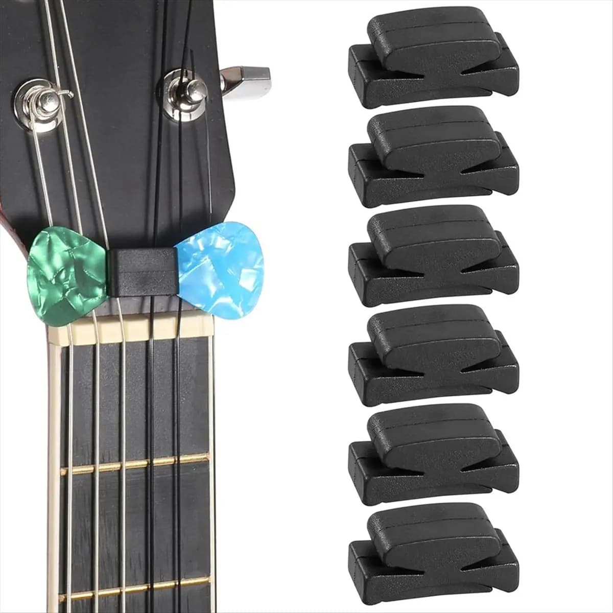 T34C 6 Pack Pick Holder to Attach to Guitar, Rubber Guitar Headstock Pick Holder for Acoustic Guitars, , Ukulele