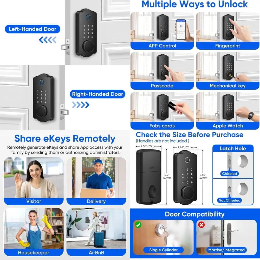 Serratura Biometrica Intelligente con Controllo App, Blocco Automatico, Touchscreen e 7 Metodi di Sblocco