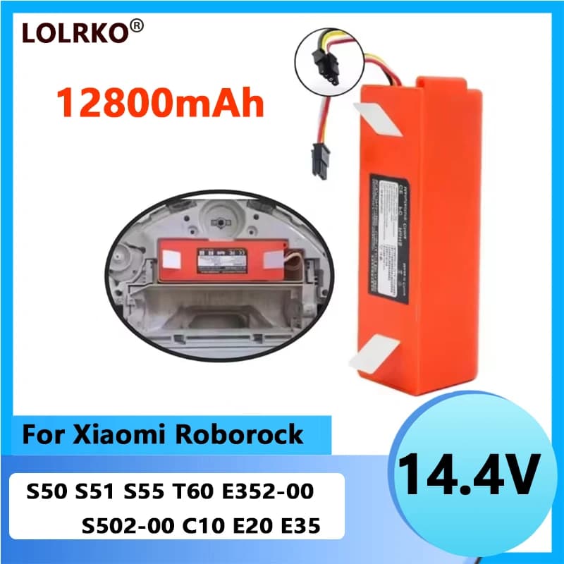 2026 Replacement Battery 14.4V 12800mAh for Roborock S50 S5 S6 S7 Pure/MAX/MaxV/MaxV Ultra/Q5 Q7 Pro/MAX Vacuum Cleaner