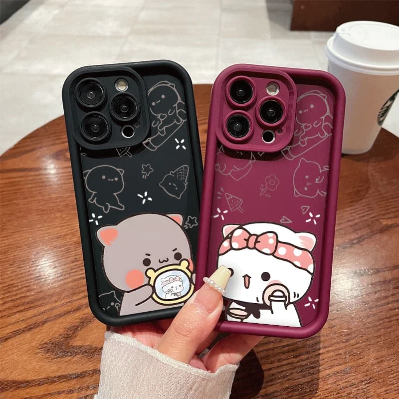 Cute Animal Peach Mochi Cat Couple Phone Case for IPhone 17 16 15 14 13 12 11promax Paired Soft Covers
