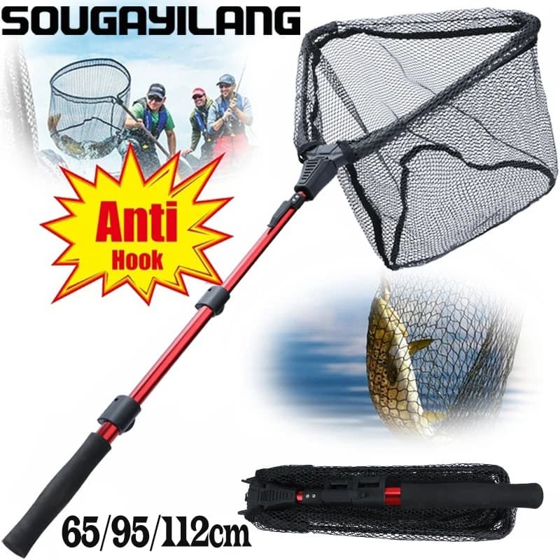 Sougayilang Rete da pesca 65/95/112cm Pieghevole da pesca Brail Net Guadino da pesca telescopico Paletta con manico in Eva Strumenti da pesca