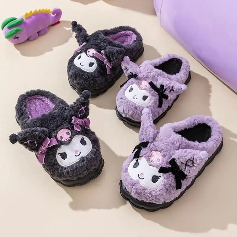 Nuove pantofole in cotone Sanrio Kuromi Cartoon Cute Winter Home Pantofole Suola spessa Mantieni calde le scarpe di cotone Regalo di Natale per la fidanzata