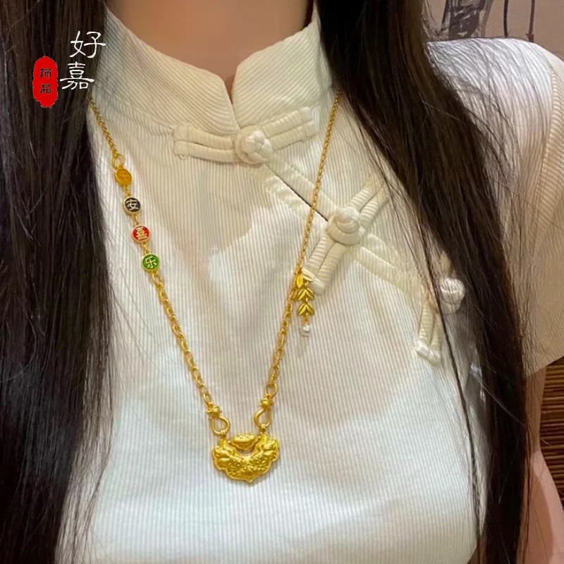 Negozio d'oro Collana da donna dello stesso stile Collana sexy con orecchio di grano con serratura a lunga durata Bellissimi gioielli in oro reale 9999 24 carati