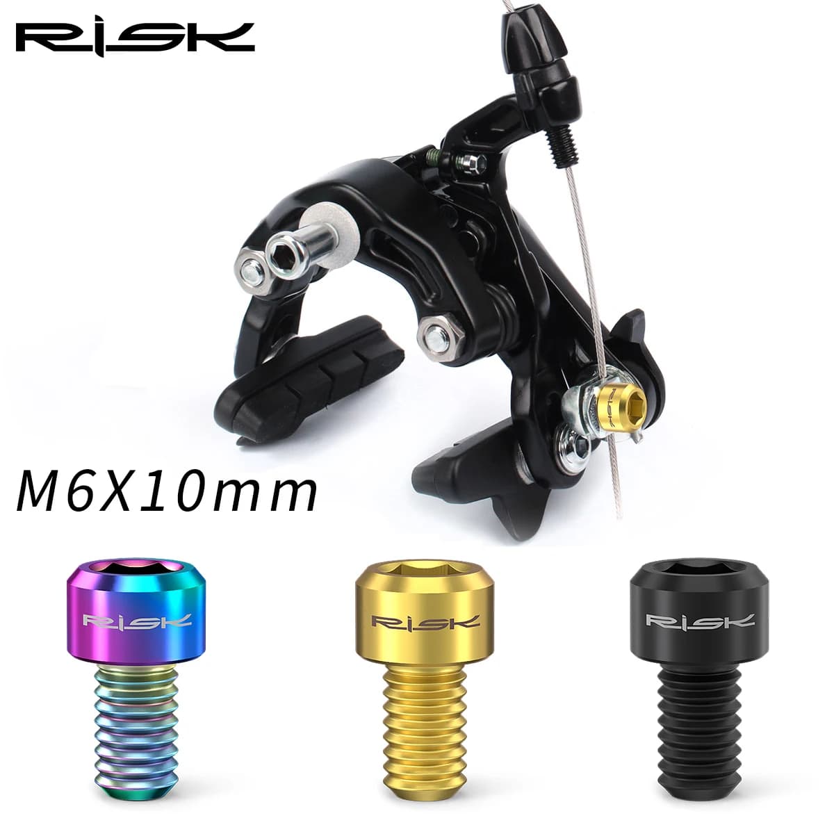 2pcs RISK Bike Brake Inner Cable Bolt M6x10mm Titanium Alloy For Road C Brake & MTB V Brake Caliper Wire Screw