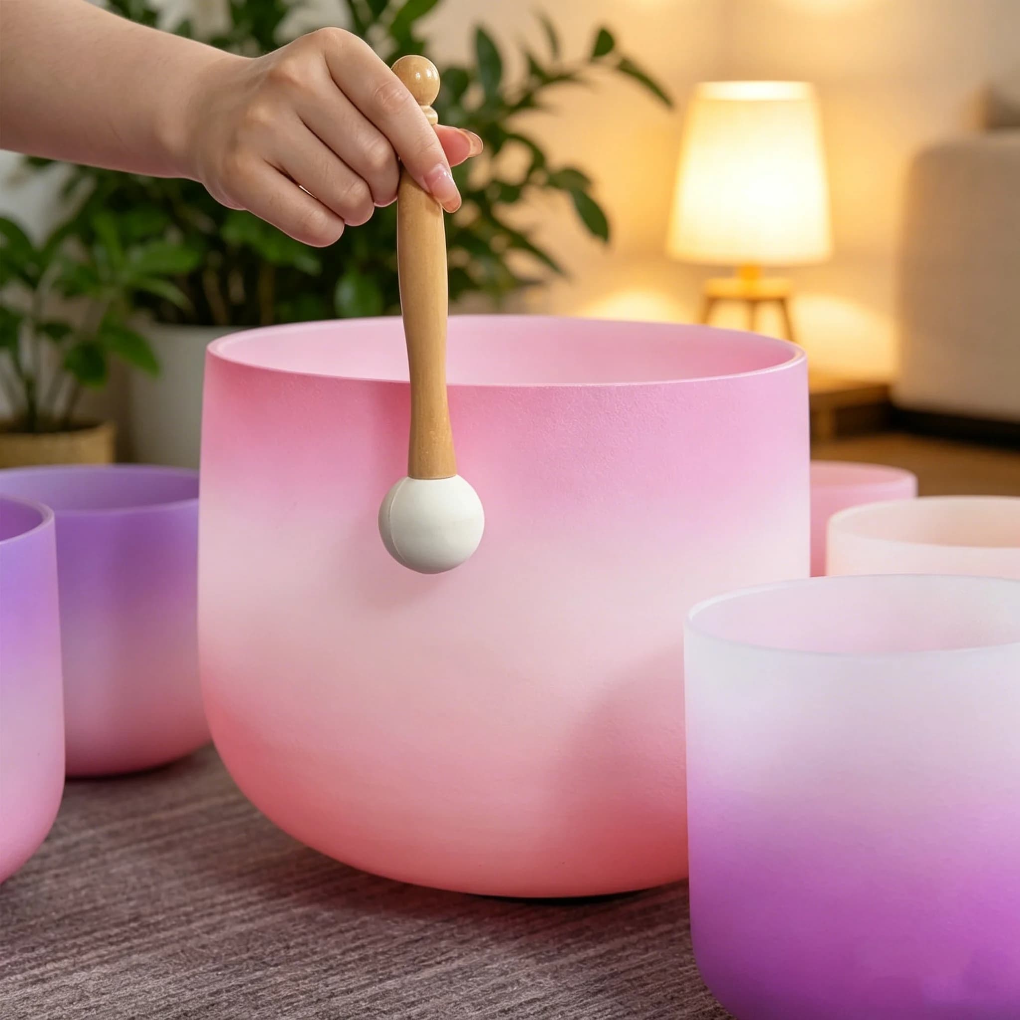 Hye-eun Pink&Pink 10inch 432hz/440hz Crystal Singing Bowl Chakra Sound Bowls Musical Instrument for Yoga Meditation Healing