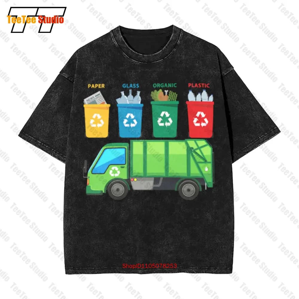 T-shirt oversize vintage per camion dei bidoni della spazzatura divertente per il riciclaggio del camion della spazzatura 0KXJ