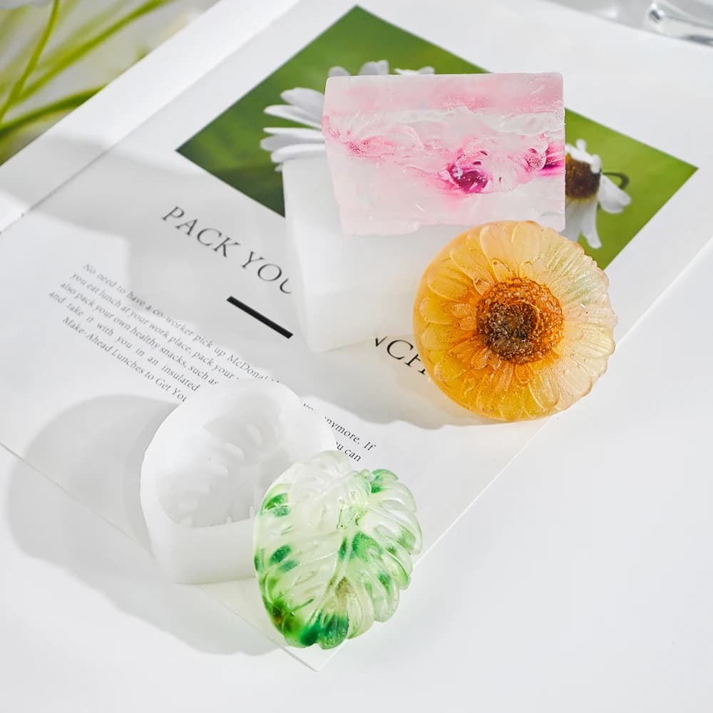 LZ034 3D Monstera sapone stampo Silicone girasole aromaterapia cera candela foglio stampi in gesso per la decorazione domestica