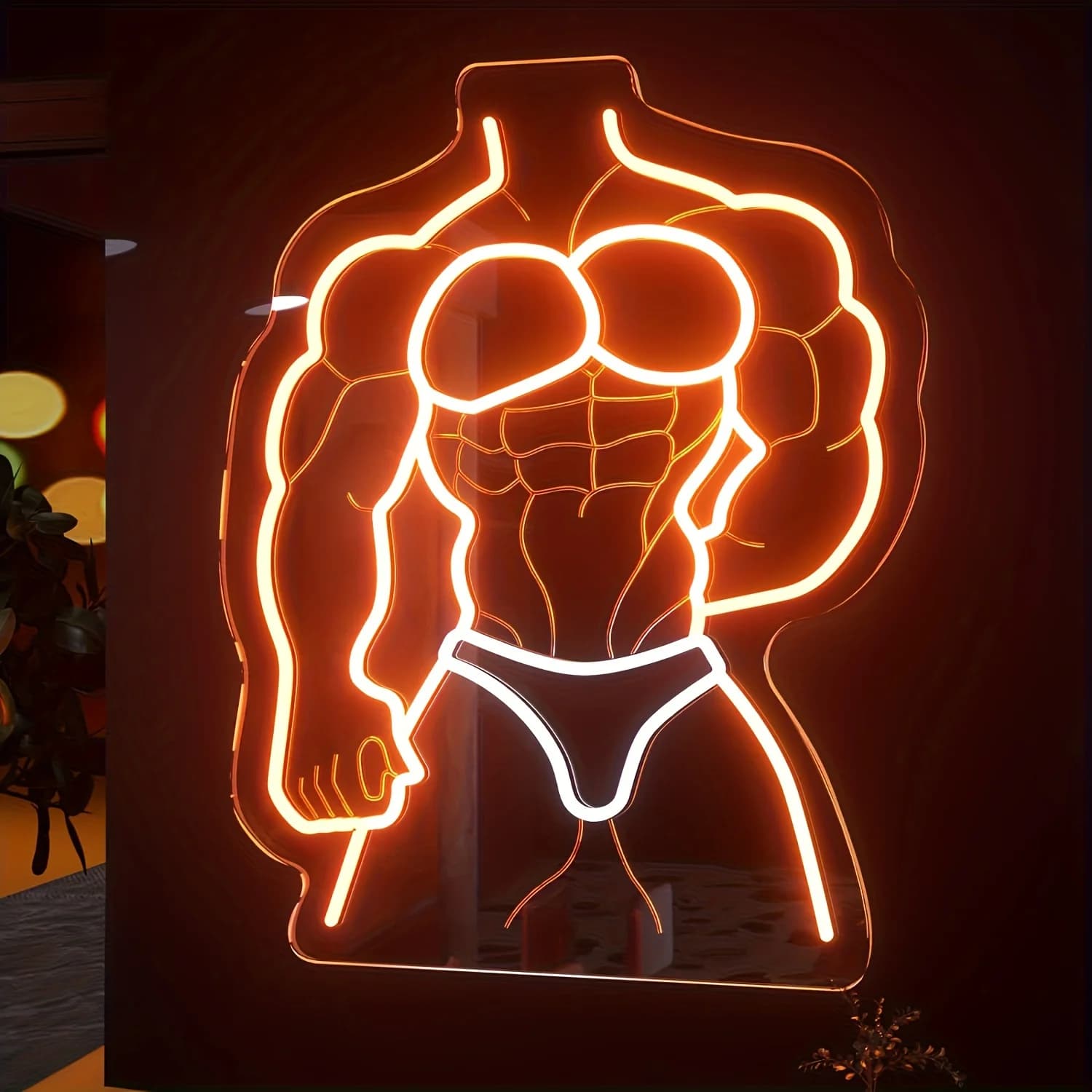 Muscle Man Insegna al neon Arancione Bianco Bagliore per la casa Palestra Bar Decorazione Fitness Bodybuilding LED Wall Art Regalo motivazionale