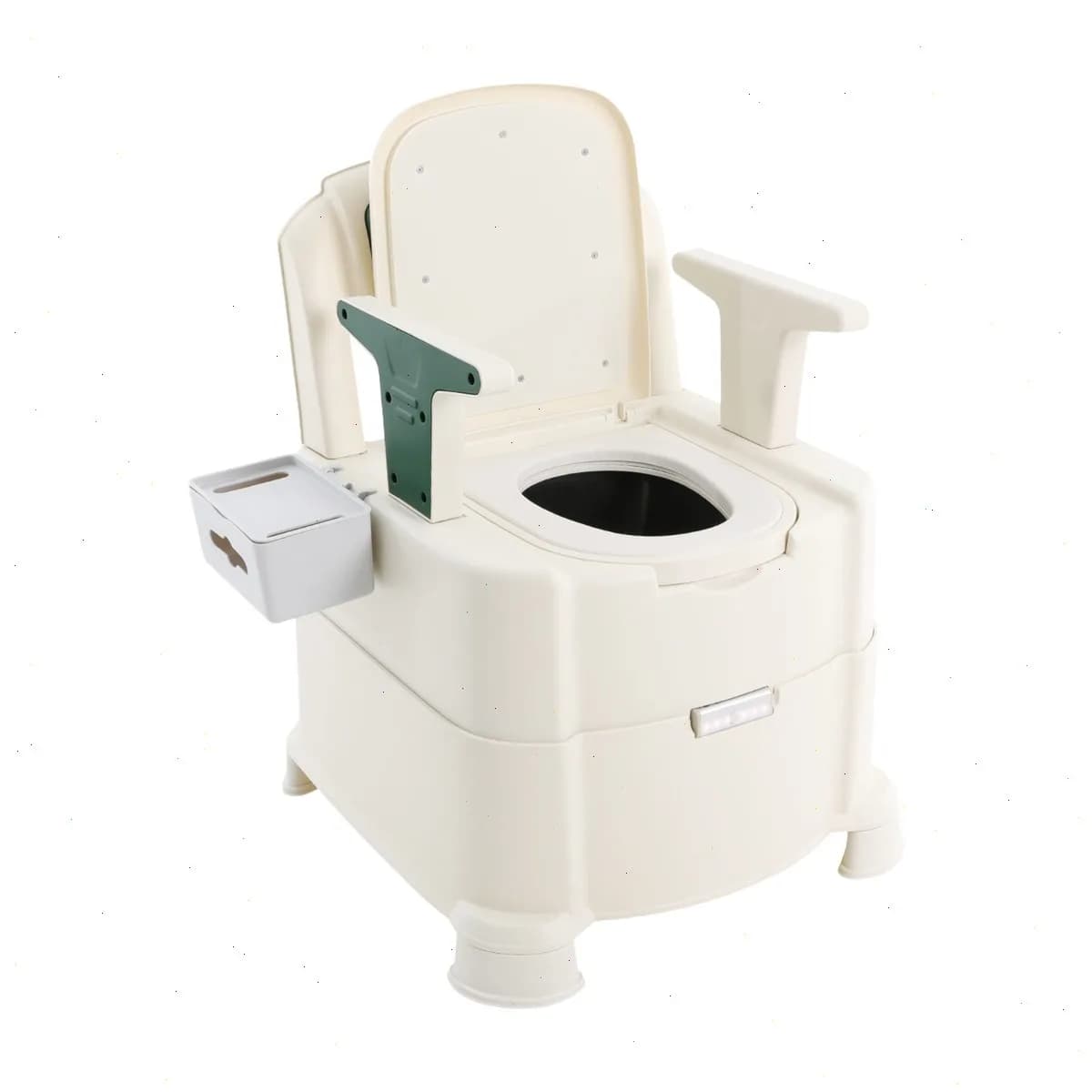 Commode Chair, Portable Toilet, Bedside Commode, Dual Bucket Design, Soft Close Lid, Odor Seal, Auto Night Light, for Elderly Disabled Post Surgery Home Use