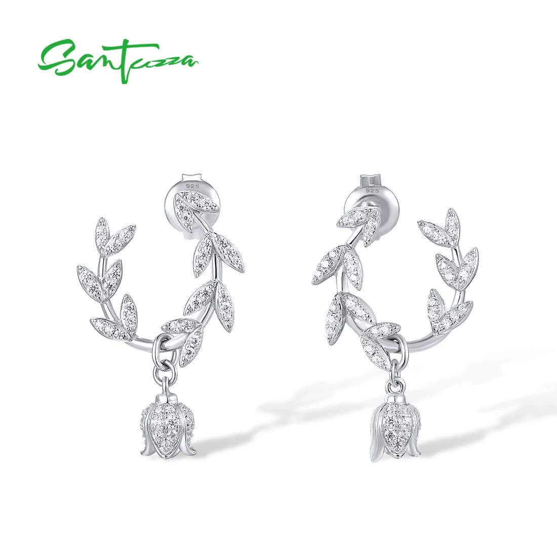 Sterling 925 Sterling Silver Button Earrings Genuine for Women Sparkling White CZ Flower Dangling Pierce Delicate Fine Jewellery