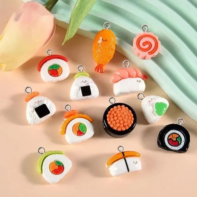 10Pcs Mini Food Resin Charms Shiny Simulation Sushi Flatback Pendants DIY Jewelry Accessories For Earrings Bracelets