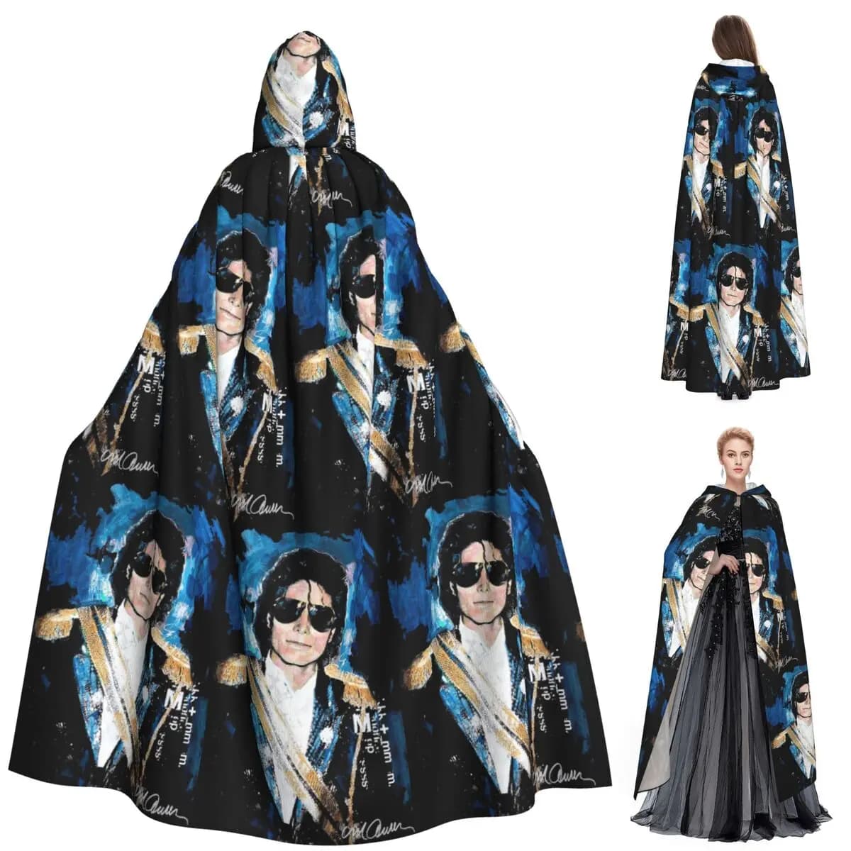 Michael 1984 Grammys Jackson Pop Art Portrait Long Hooded Cloak Witch Medieval Costume Cosplay Cape HalloweenVampire Adult