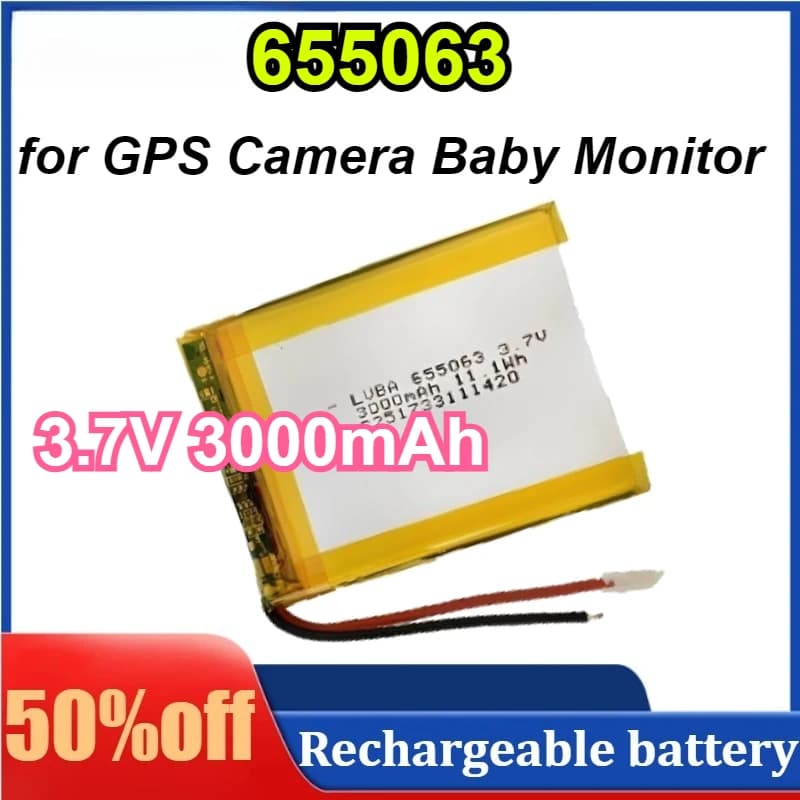 655063 Batteria ricaricabile ai polimeri di litio da 3,7 V 3000 mAh con scheda di protezione Tensione di ricarica per baby monitor con fotocamera GPS
