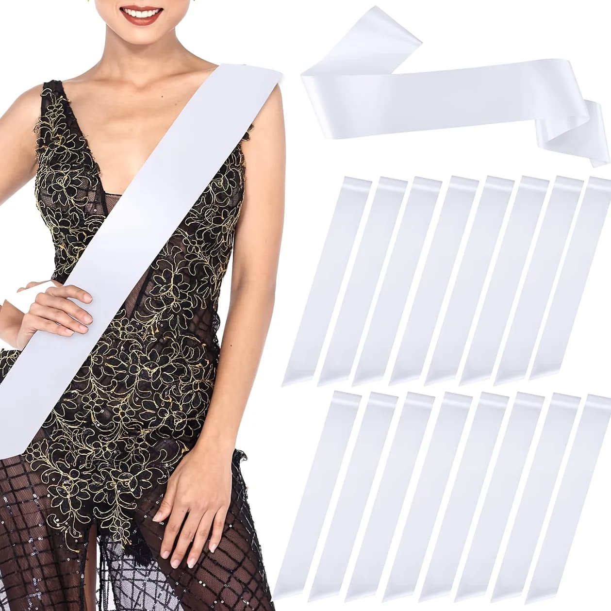 16Pcs White Sashes Blank Satin Sashes for Pageants Sublimation Blanks Sash to Decorate Plain 2026 Senior White Sash Birthday Sas