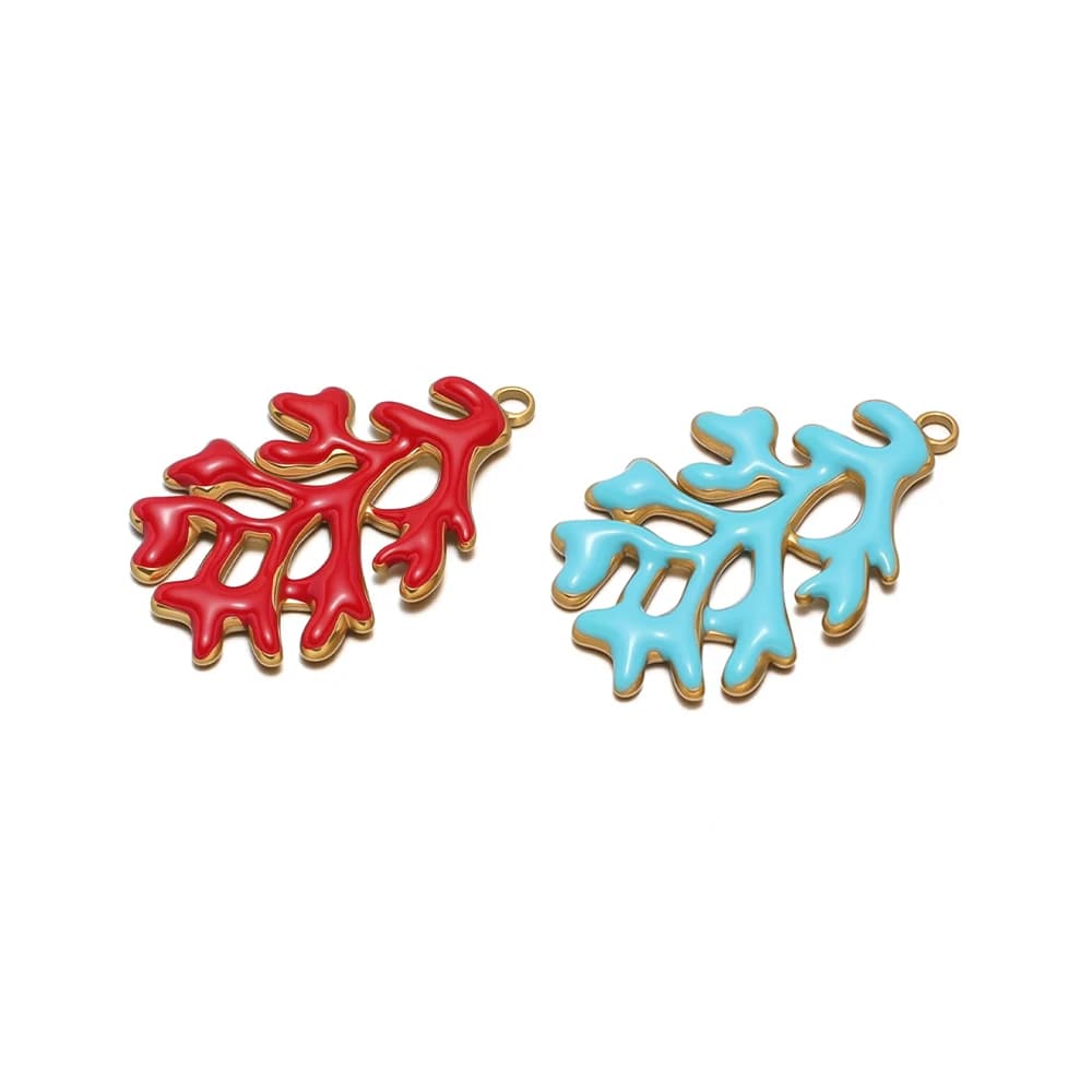 5 pcs 38x24mm Smalt Coral Pendants And Stainless Steel Pendants Gold Plated Pendants for Women FAI FROM YOU Creation of Jewelry Necklace Earrings Supplies