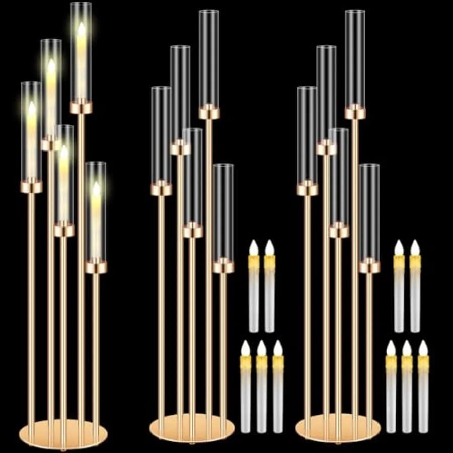 Set di Candelabri in Acrilico, Centrotavola, Portacandele Trasparenti Alti 5 Pollici, Candelabri a 5 Braccia con Paralumi