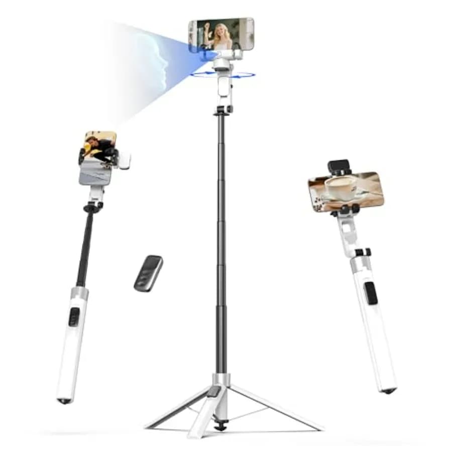 Treppiede Selfie Stick con Tracciamento Automatico del Viso per iPhone con Luce e Rotazione a 360° in Nero che Segue i Tuoi Movimenti 70.9 Camera Tripo