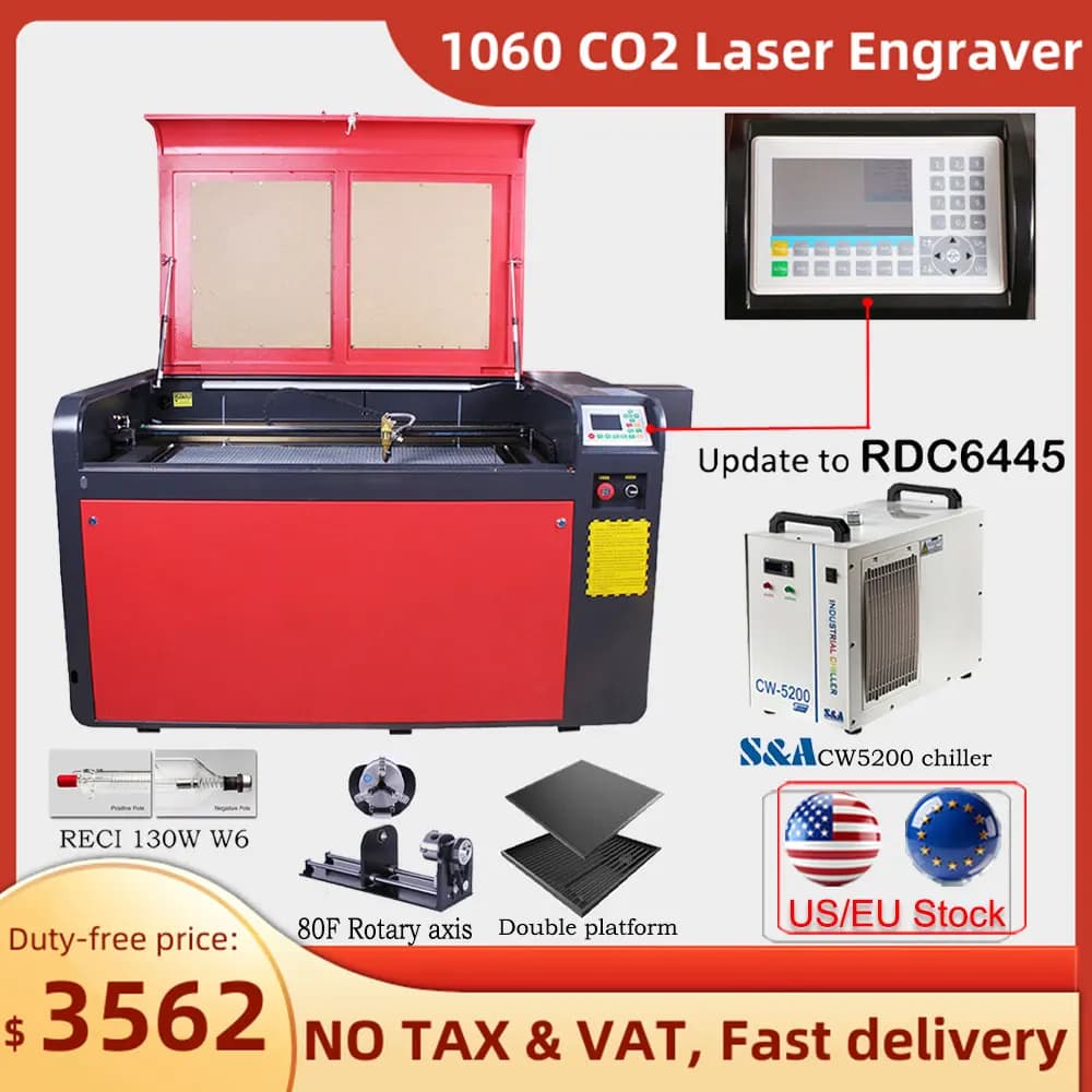 Incisore Laser CO2 1060 130W, Macchina per Incisione Laser 1400mm x 900mm, Tubo Laser Lightburn, Strumenti per Lavorazione del Legno, Stampante CNC RUIDA