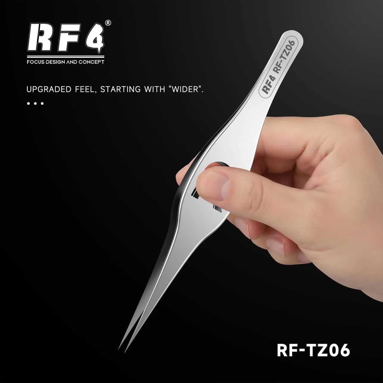 Pinzette a corpo largo RF4 RF-TZ06 con punte temprate: morsetti ad alta precisione per chip di circuiti stampati e strumenti di riparazione di telefoni cellulari