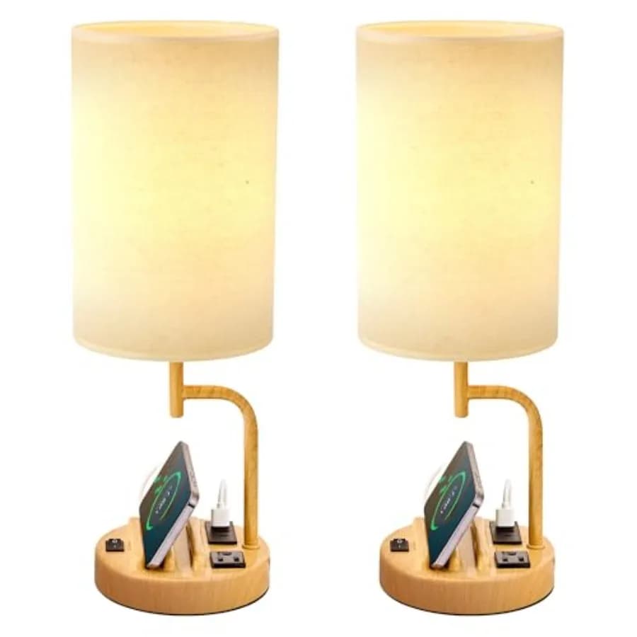 Lampada da Tavolo con 3 Porte USB per Ricarica, Lampada da Scrivania Moderna con Presa AC e Supporto per Telefono, Lampada da Comodino Perfetta per Camera da Letto, Soggiorno