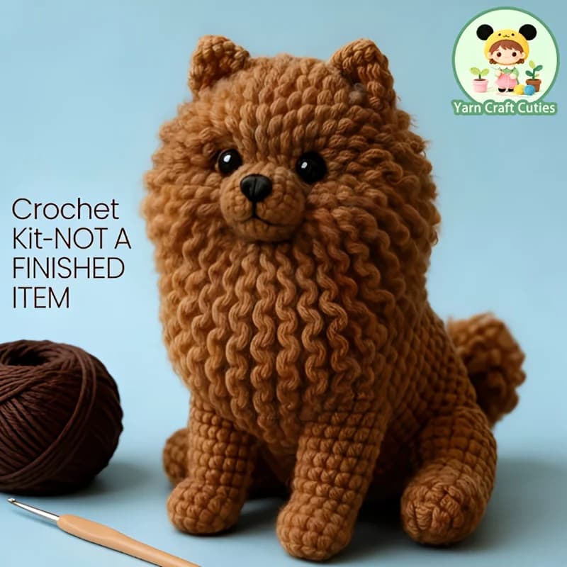 1pc/Set--Pomeranian Crochet Material Kit, Creative Crochet | with HD Illustrated Tutorial, Beginner-Friendly | Includes Crochet Hook, Exclusive Color Yarn And Additions | Bestie/Birthday Gift | Christmas/Easter/Thanksgiving Essential