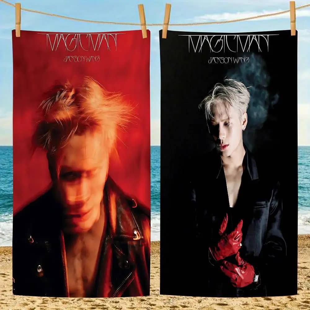 Asciugamano da spiaggia per nuoto con personaggio anime del cantante cinese Jackson Wang, morbido e assorbente, regalo per bambini, per viaggi e campeggio
