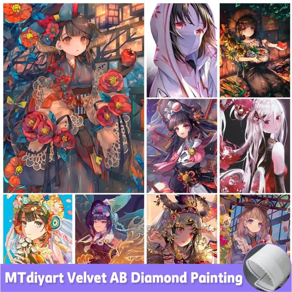 Anime 5D Diamond Painting Cartoon Girl Velvet Canvas Mosaic Kits Full Square/Round Drill Rhinestone Embroidery DIY Decor Gift