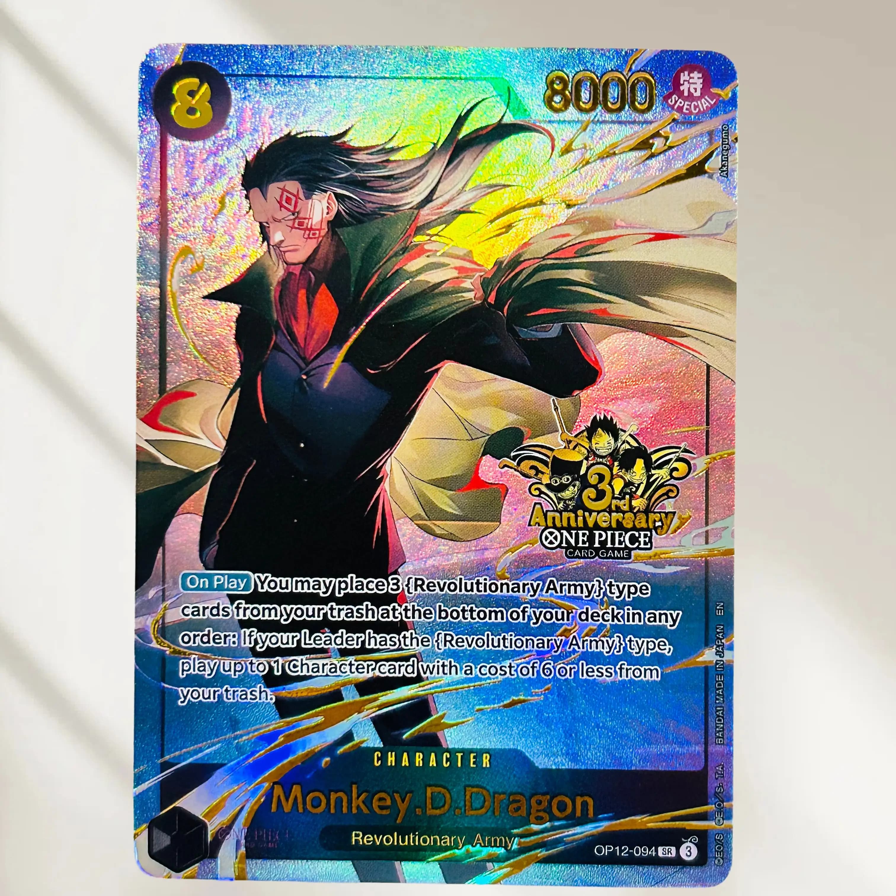 DIY One Piece Dragon OP12-094 3 Anniversary Holographic Texture Cards EN Version Perfect Condition Classic Anime Collectible TCG