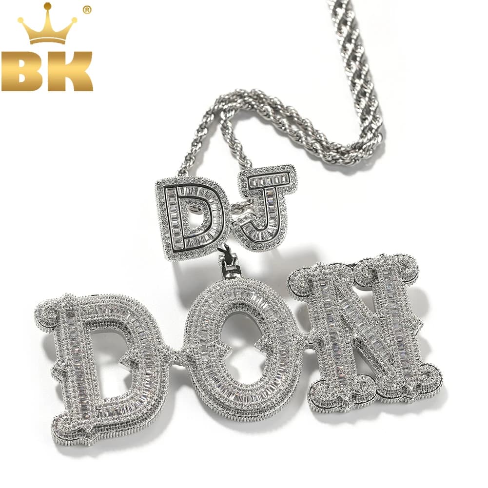 THE BLING KING Personalizzato 2 Dimensioni Baguettecz Lettere Ciondolo Micro Pavimentato CZ Personalizzato Piccola Lettera Chiusura Collana Gioielli Hiphop
