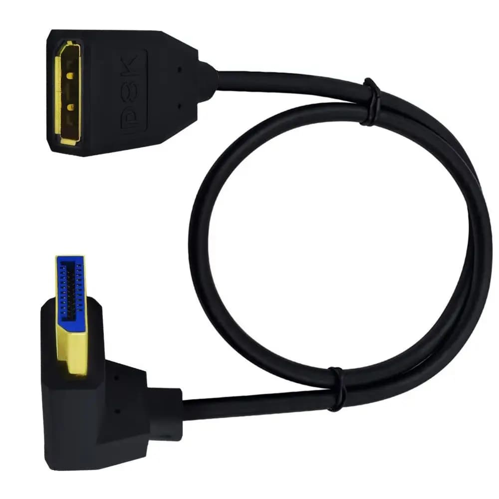 DisplayPort extension cable from male to female (M/F) angled to 90 degrees 8K for HDMI, Nintendo Switch, Smart Box, projector, splitter