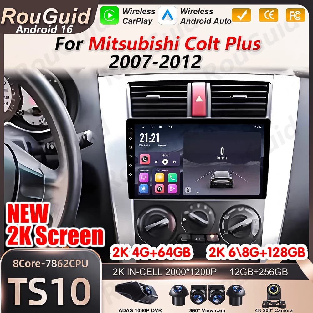 Autoradio Android 16 per Mitsubishi Colt Plus 2007 2008 2009 2010 2011 2012, Stereo Auto con Schermo 2K, Lettore Multimediale Video, Wi-Fi 5G