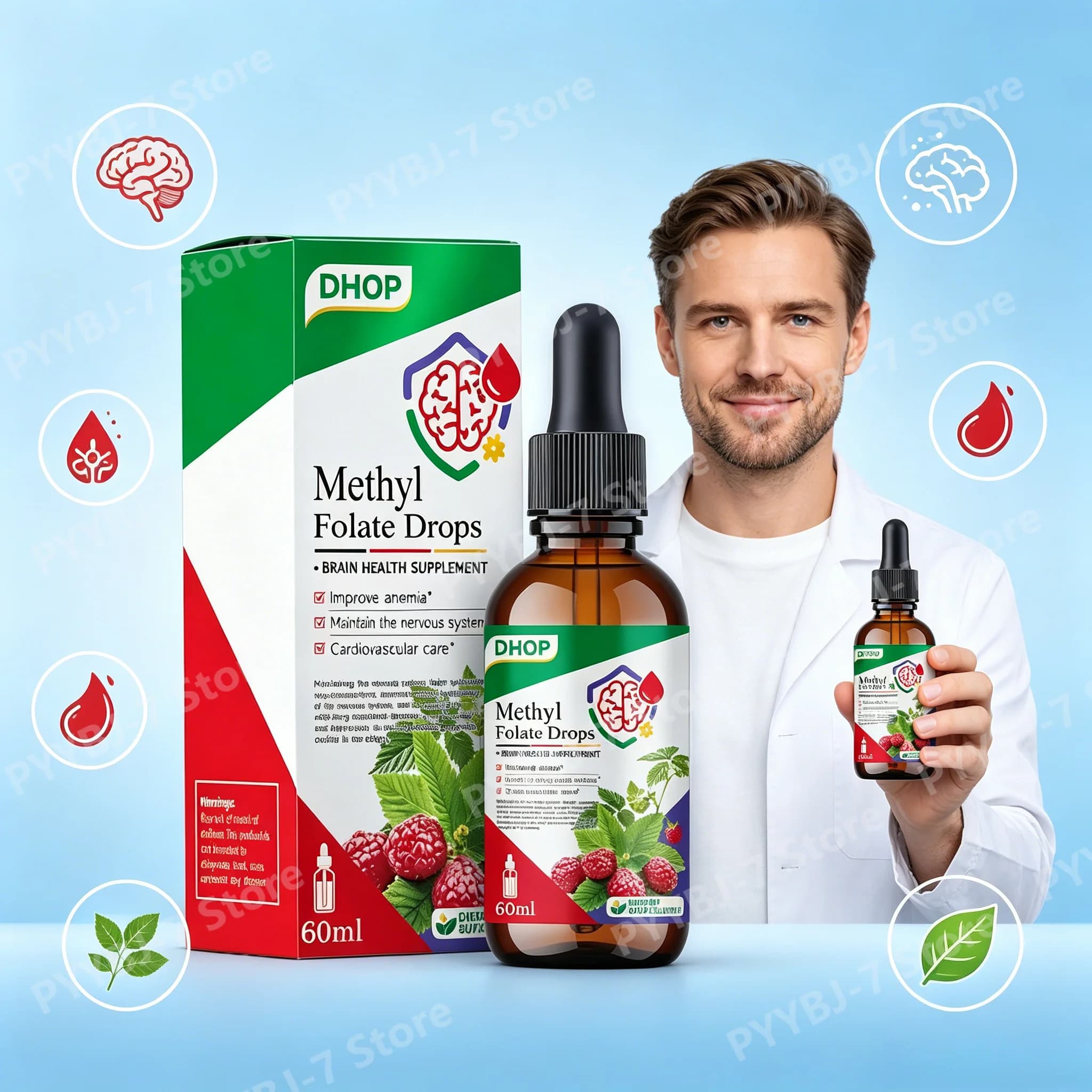 Active 5-MTHF L-Methylfolate Drops with Methyl B12, Berry Flavor Liquid Folate Supplement Nutritional B Vitamin Support