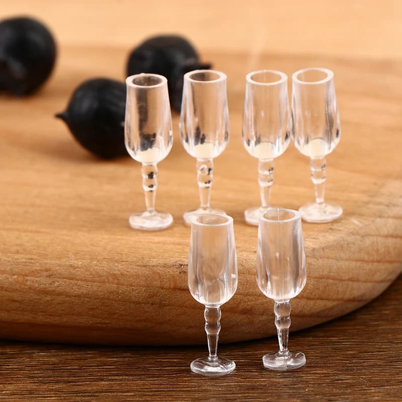 Set di 6 bicchieri in miniatura per succo di frutta, vino rosso, per accessori decorativi per la cucina della casa delle bambole