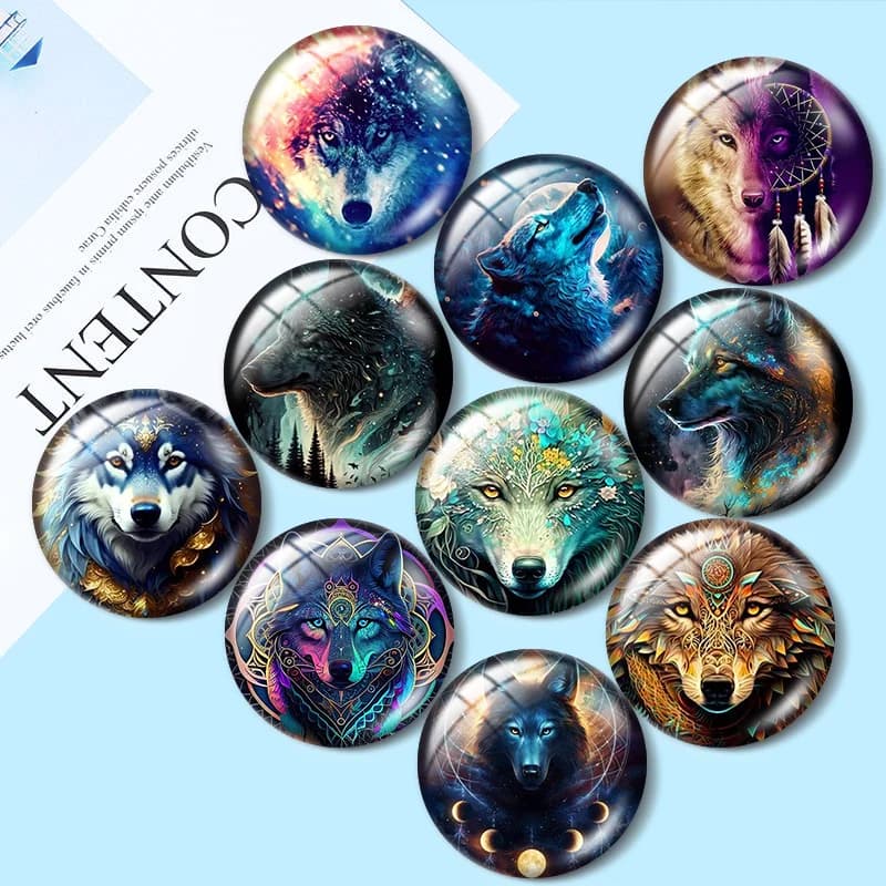 Wolf and Dreamcatcher Lovers Eclipse flowers 10pcs 12mm/25mm/30mm Round photo glass cabochon demo flat backMaking findings