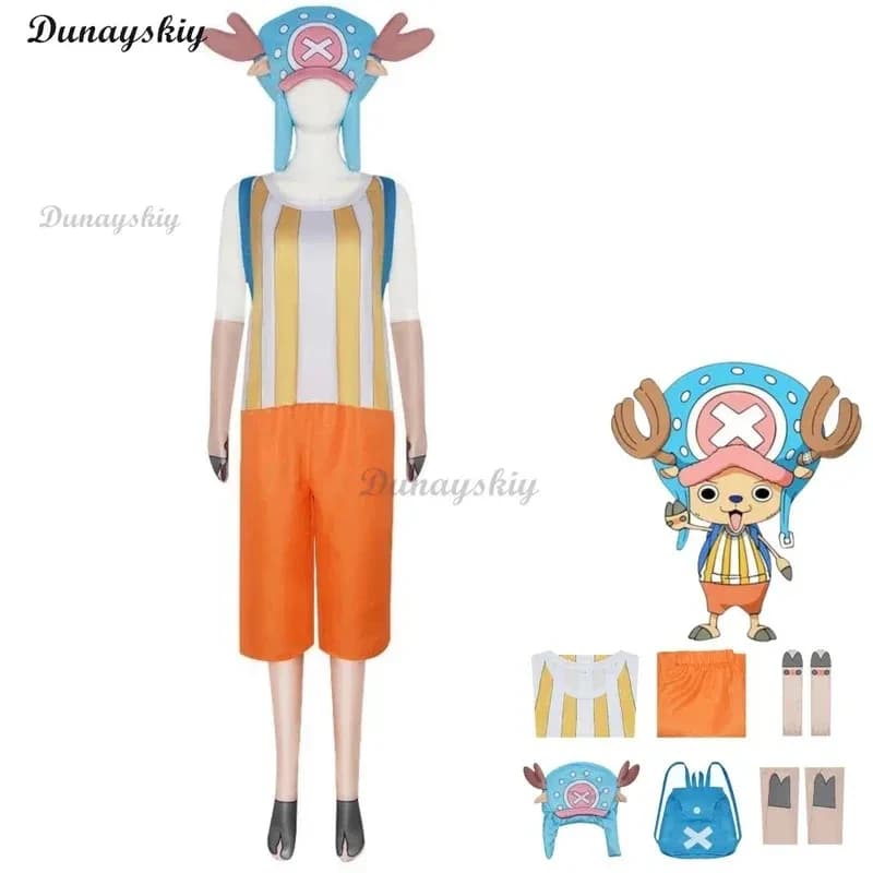 A;3\v,7'd/NewAnime Tony Chopper cosplay costume Thousand Sunny plush hat stripe uniform knapsack man kawaii Hallox;4'v\7,h/