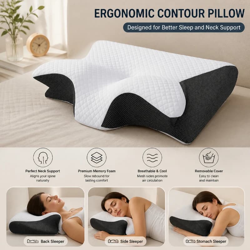 Cuscino Cervicale Ortopedico 2 in 1 in Memory Foam, Supporto Ergonomico per Alleviare il Disagio al Collo