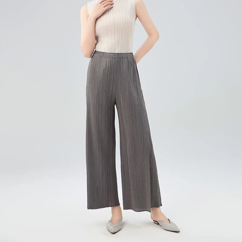 Pantaloni casual a pieghe Miyake Donna 2025 Estate Nuovo temperamento Pantaloni dritti con giunture a paragrafo lungo a pieghe a vita media