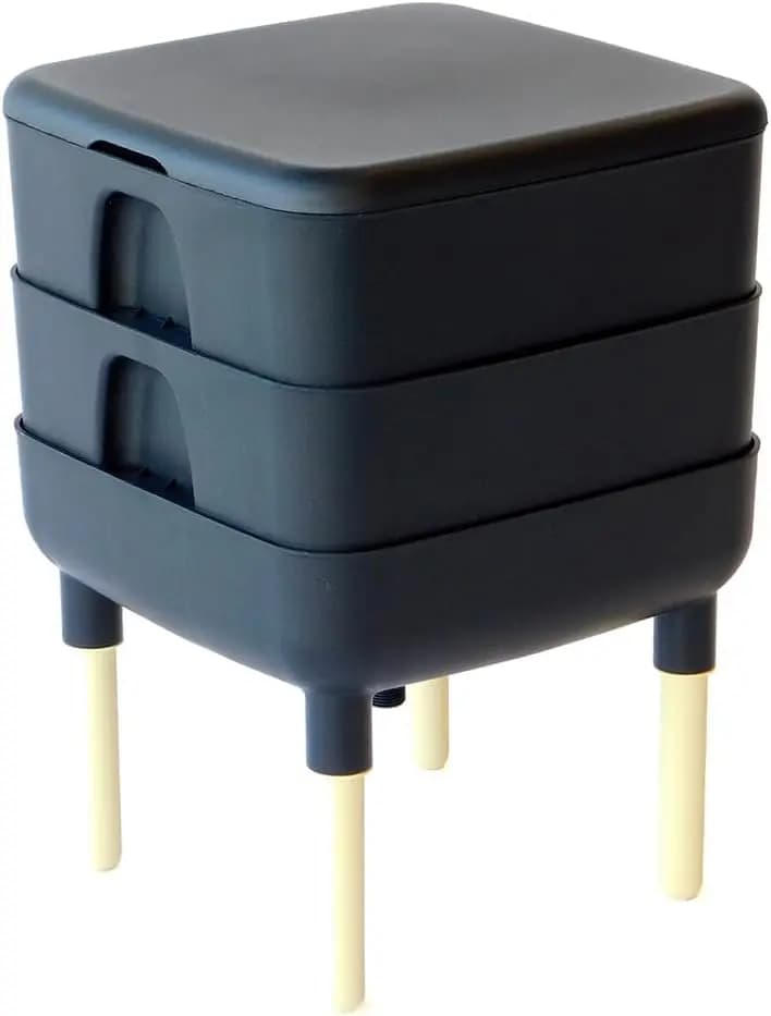 Composter per Vermicompostaggio a 2 Vassoi, Composter da Esterno Essenziale per Giardinaggio Ecologico (HF-LC4000v2-BLK) Nero