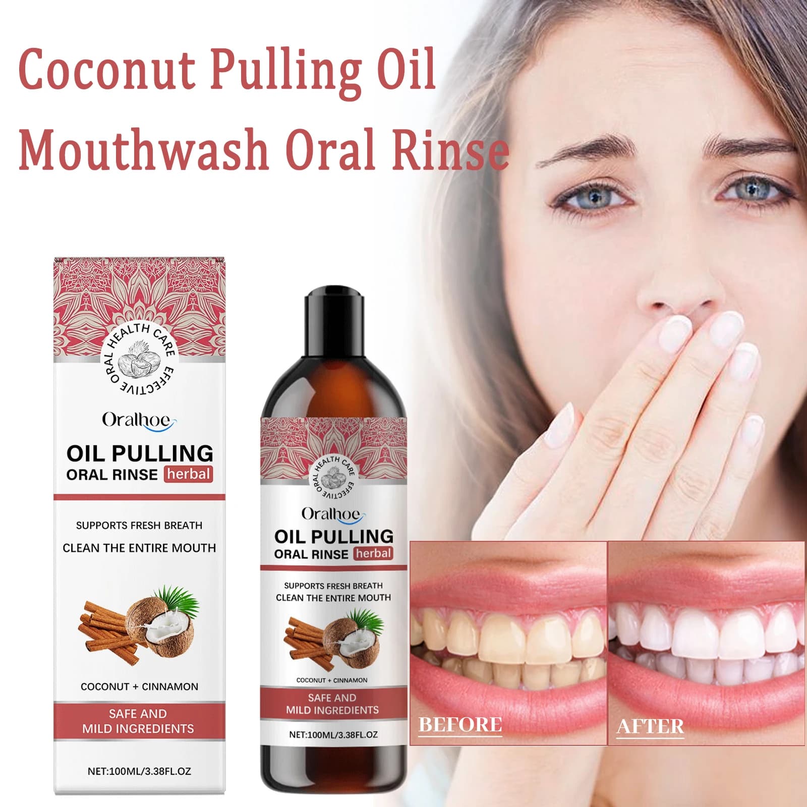 Coconut oil Oral Rinse Oral Rinse No Alcohol Herbal Whitening Teeth Oral Fresh Remove yellow teeth stains Odore OralCare