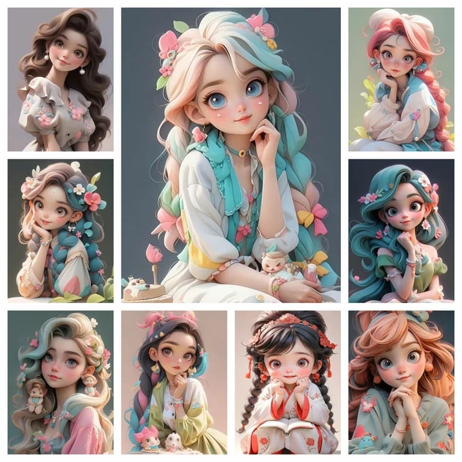 Cartoon Cute Girl 5D Kit di pittura diamante rotondo completo Fai da te Anime Donna Ritratto Trapani Mosaico Ricamo Decorazione a punto croce