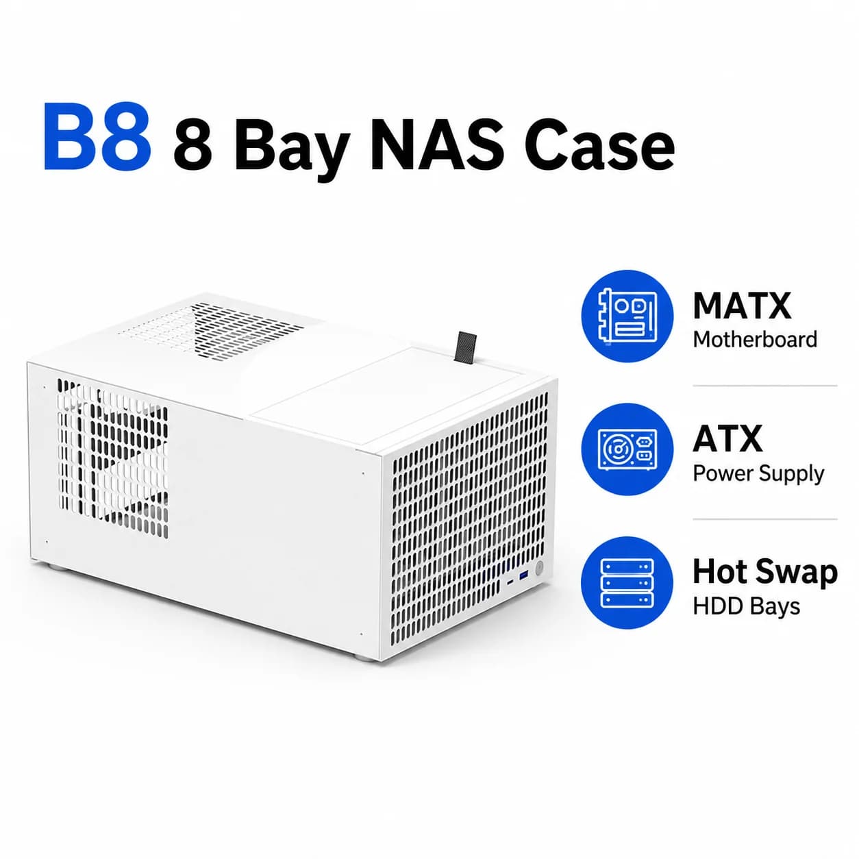 Case NAS a 8 Bay per Scheda Madre MATX, Chassis Hot Swap per HDD, Alimentatore ATX, Case per Server Domestico, Supporta HDD da 3,5 Pollici